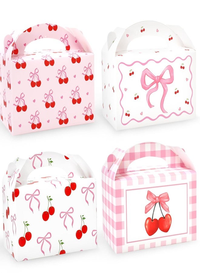 JarThenaAMCS 24Pcs Cherry Bow Treat Boxes with Handles Red Pink Coquette Bow Cherry Gift Paper Container for Birthday Bachelorette Engagement Christmas Party Supplies - Image 1